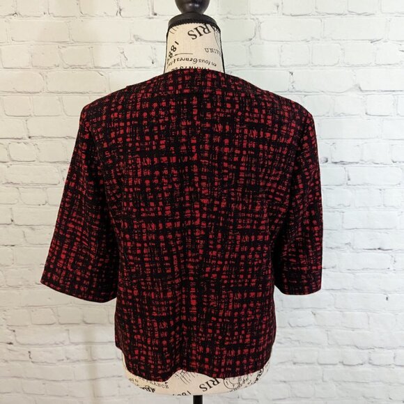 MICHAEL Michael Kors Red Black Tweed Plaid Jacket Size Large – Boxy Button Front - Picture 5 of 8